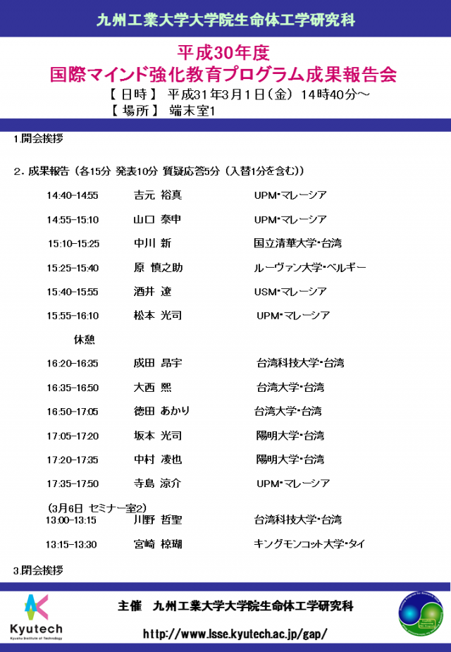 平成30年度国際マインド強化教育プログラム成果報告会